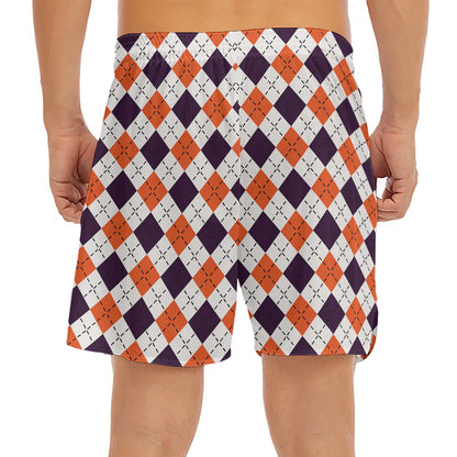 Halloween Checked Pattern Print Men's Split Running Shorts