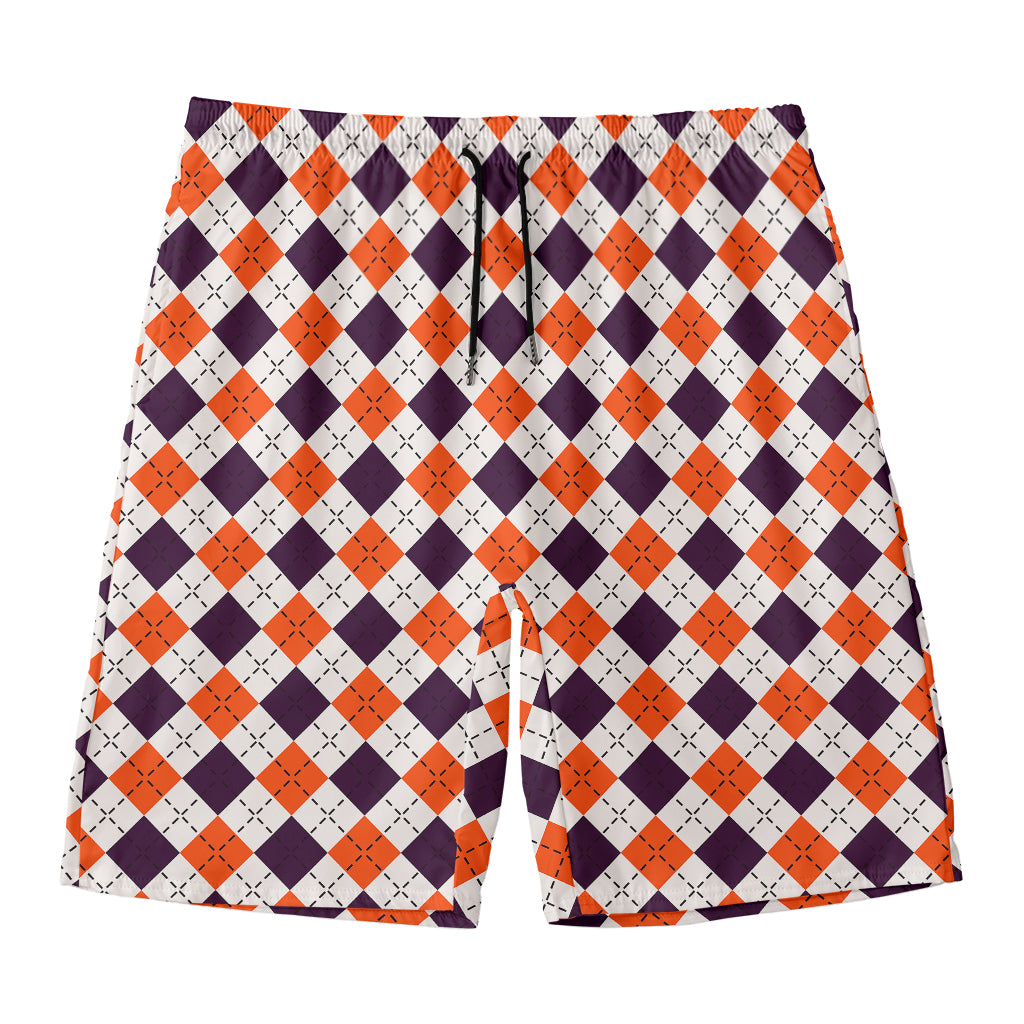 Halloween Checked Pattern Print Men's Swim Trunks