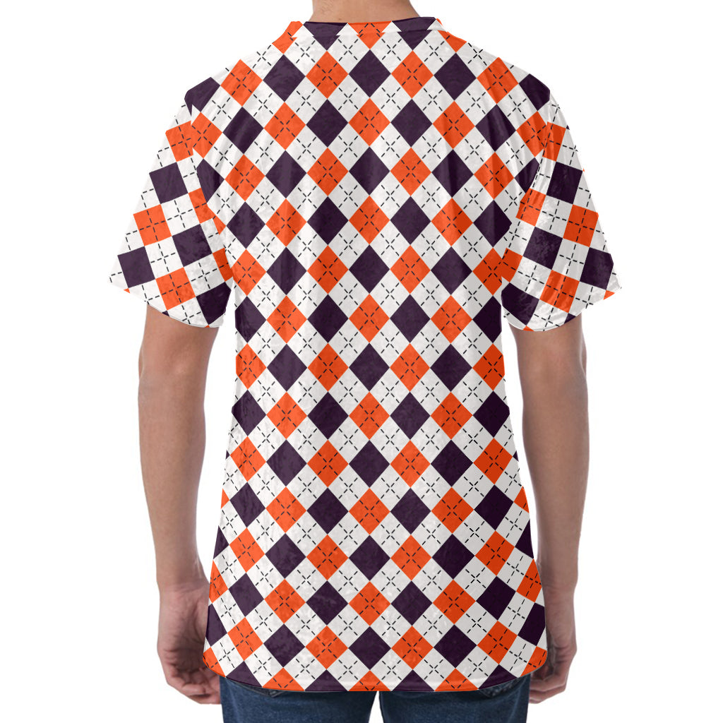 Halloween Checked Pattern Print Men's Velvet T-Shirt