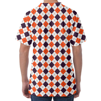 Halloween Checked Pattern Print Men's Velvet T-Shirt