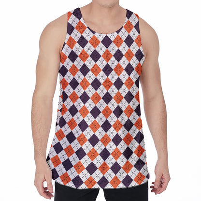 Halloween Checked Pattern Print Men's Velvet Tank Top