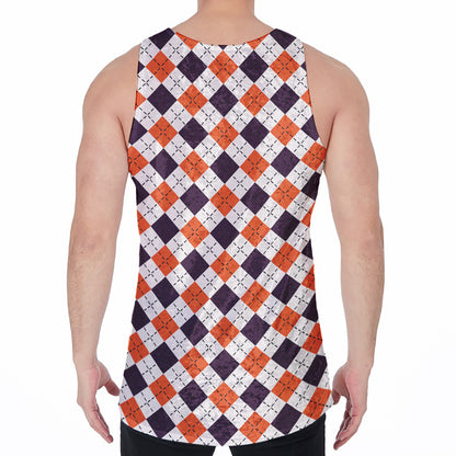 Halloween Checked Pattern Print Men's Velvet Tank Top
