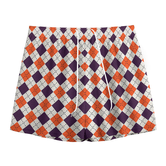 Halloween Checked Pattern Print Mesh Shorts
