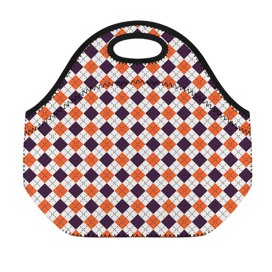 Halloween Checked Pattern Print Neoprene Lunch Bag