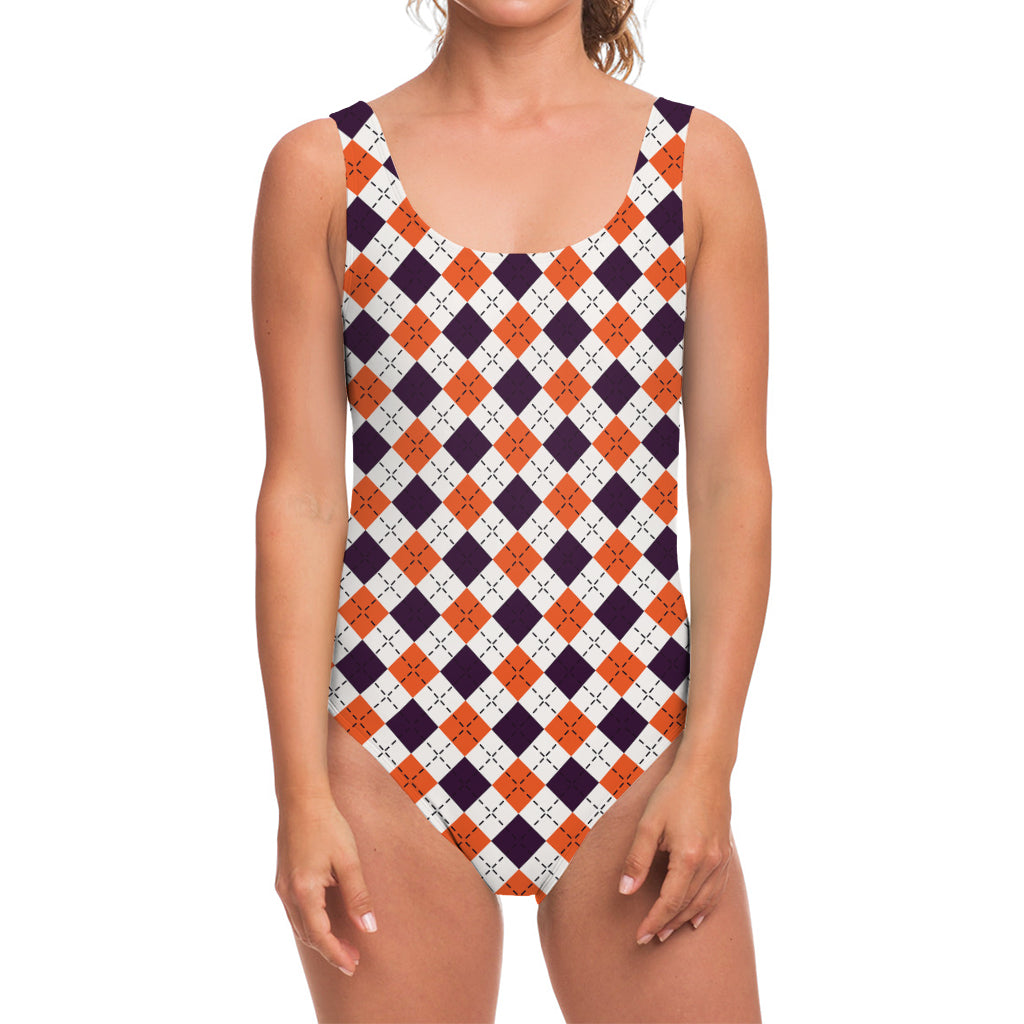 Halloween Checked Pattern Print One Piece Swimsuit
