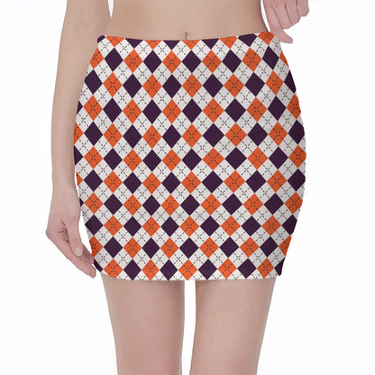 Halloween Checked Pattern Print Pencil Mini Skirt