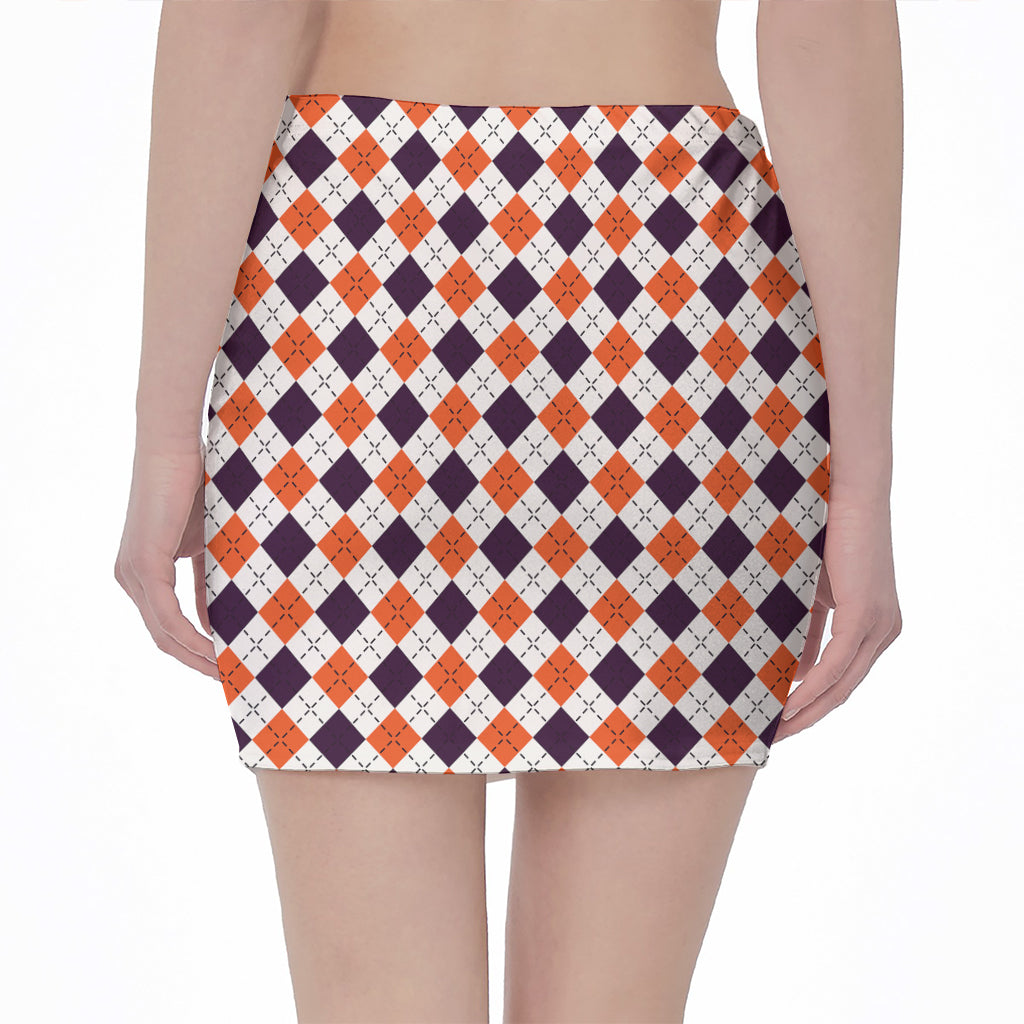 Halloween Checked Pattern Print Pencil Mini Skirt