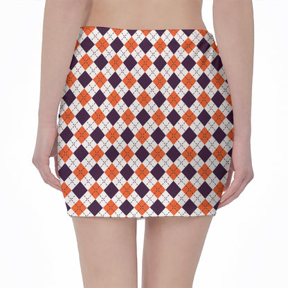 Halloween Checked Pattern Print Pencil Mini Skirt