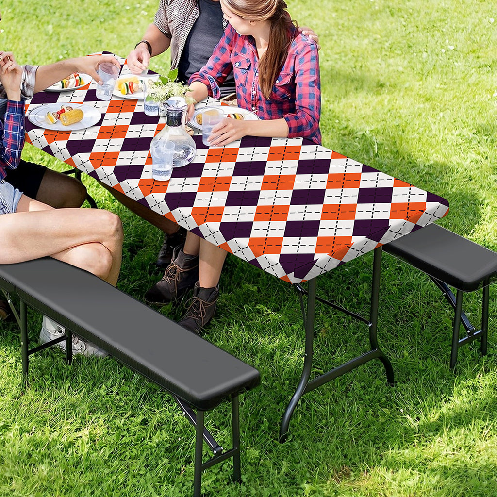 Halloween Checked Pattern Print Picnic Table Cover