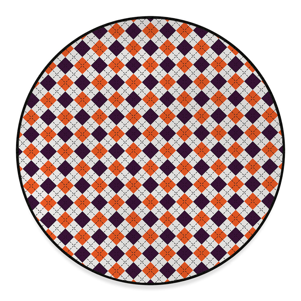 Halloween Checked Pattern Print Round Floor Mat