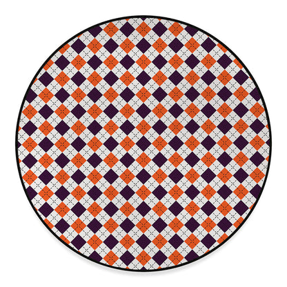 Halloween Checked Pattern Print Round Floor Mat