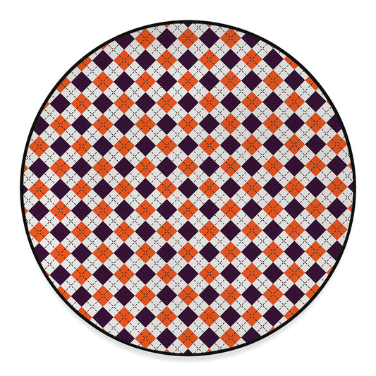 Halloween Checked Pattern Print Round Floor Mat