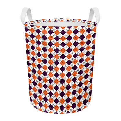Halloween Checked Pattern Print Round Laundry Basket