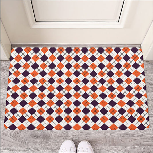 Halloween Checked Pattern Print Rubber Doormat