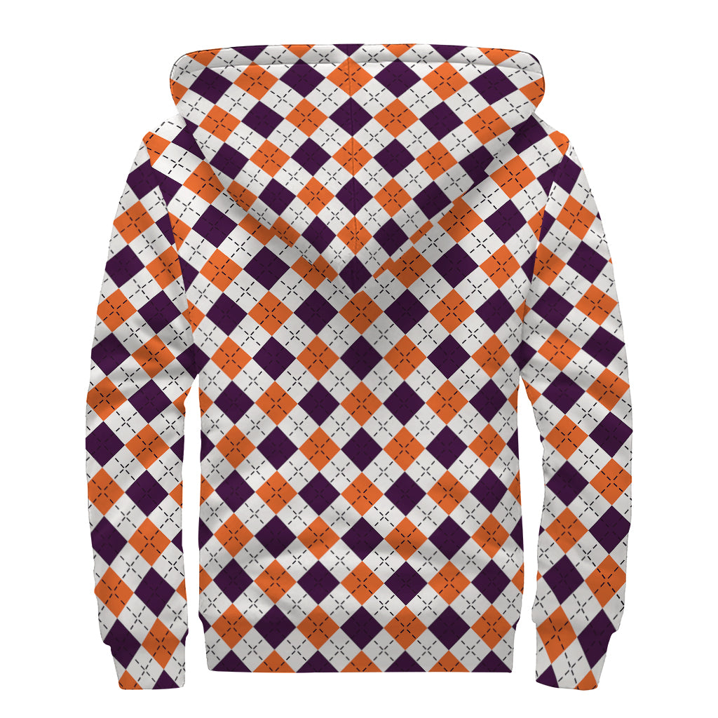 Halloween Checked Pattern Print Sherpa Lined Zip Up Hoodie