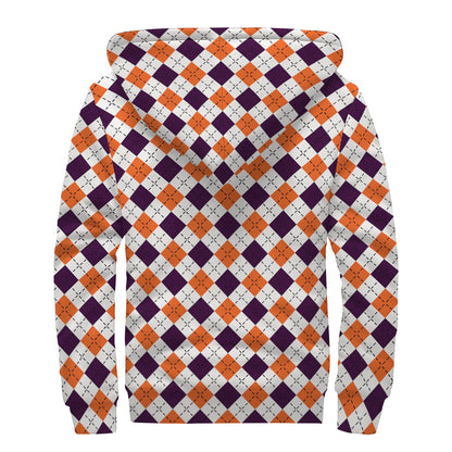 Halloween Checked Pattern Print Sherpa Lined Zip Up Hoodie