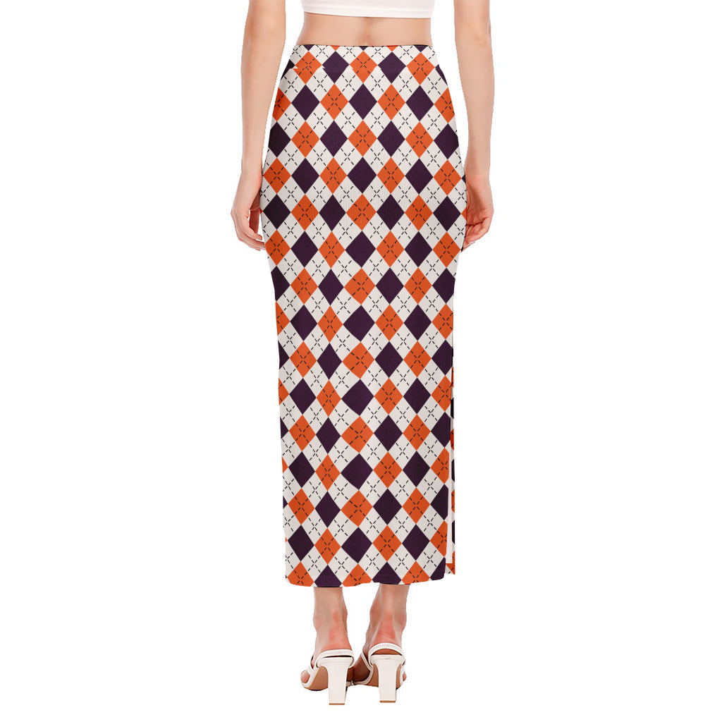 Halloween Checked Pattern Print Side Slit Maxi Skirt