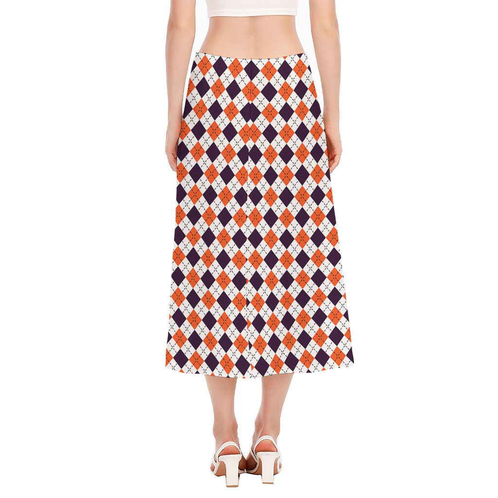 Halloween Checked Pattern Print Side Slit Midi Skirt