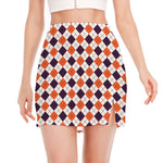 Halloween Checked Pattern Print Side Slit Mini Skirt