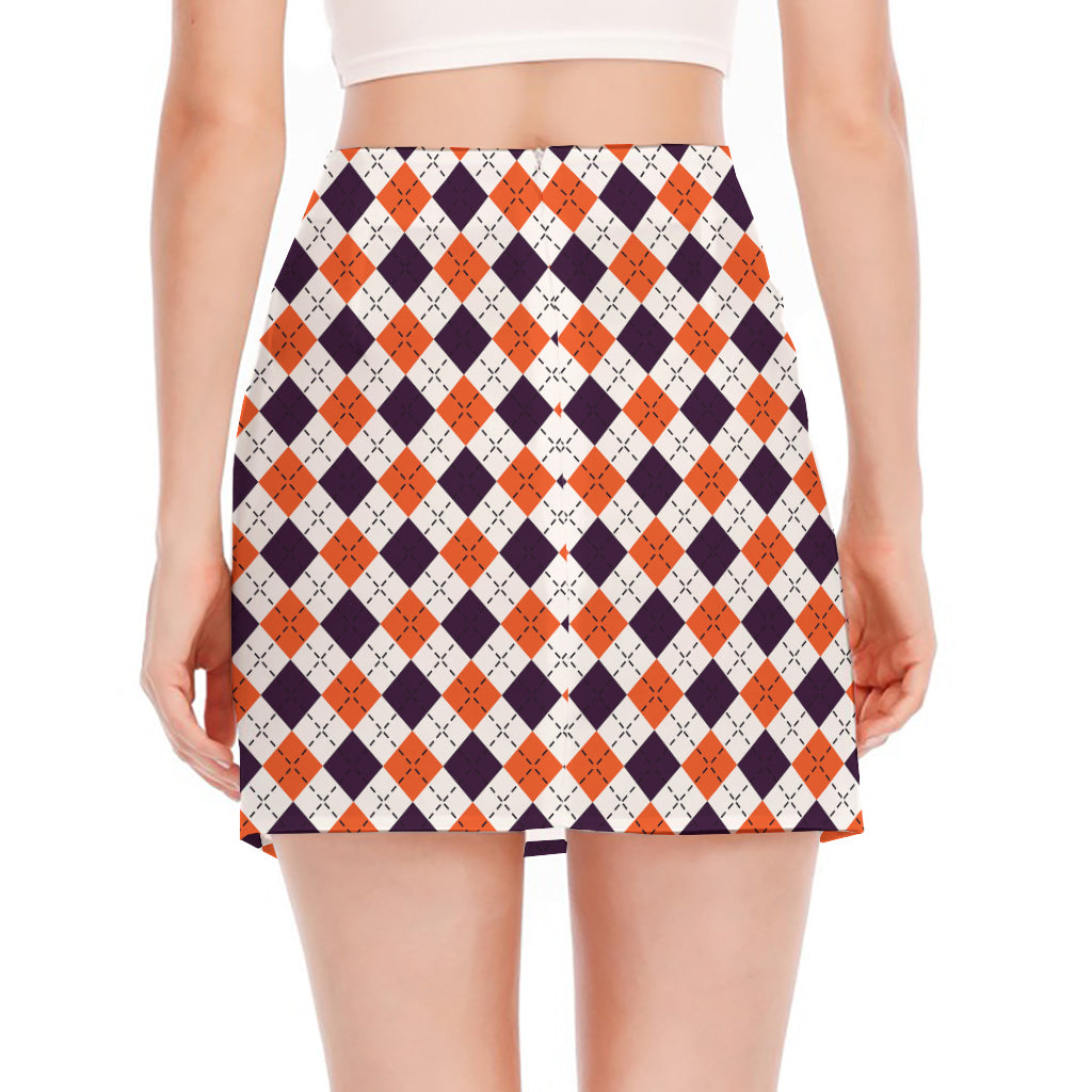 Halloween Checked Pattern Print Side Slit Mini Skirt