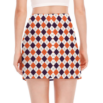 Halloween Checked Pattern Print Side Slit Mini Skirt
