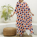 Halloween Checked Pattern Print Silk V-Neck Kaftan Dress