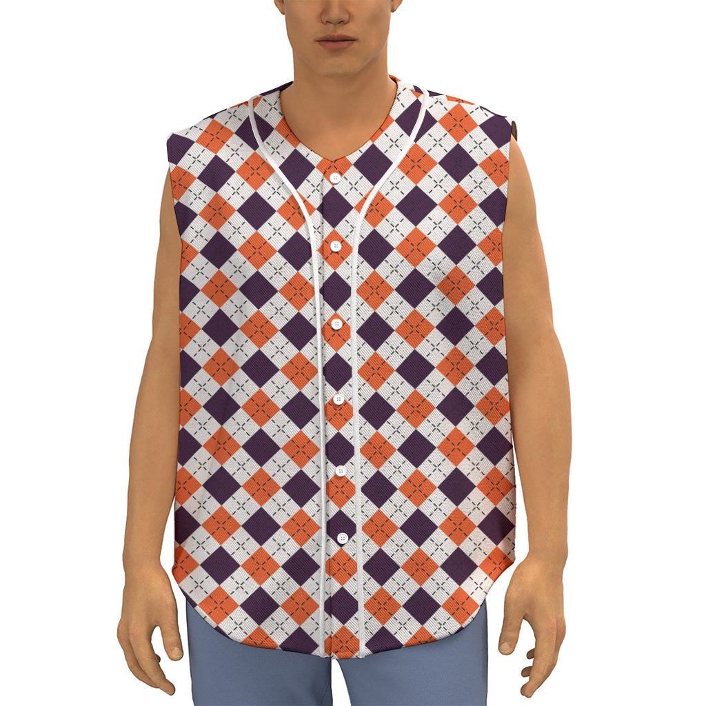 Halloween Checked Pattern Print Sleeveless Baseball Jersey
