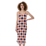 Halloween Checked Pattern Print Slim Fit Midi Cami Dress