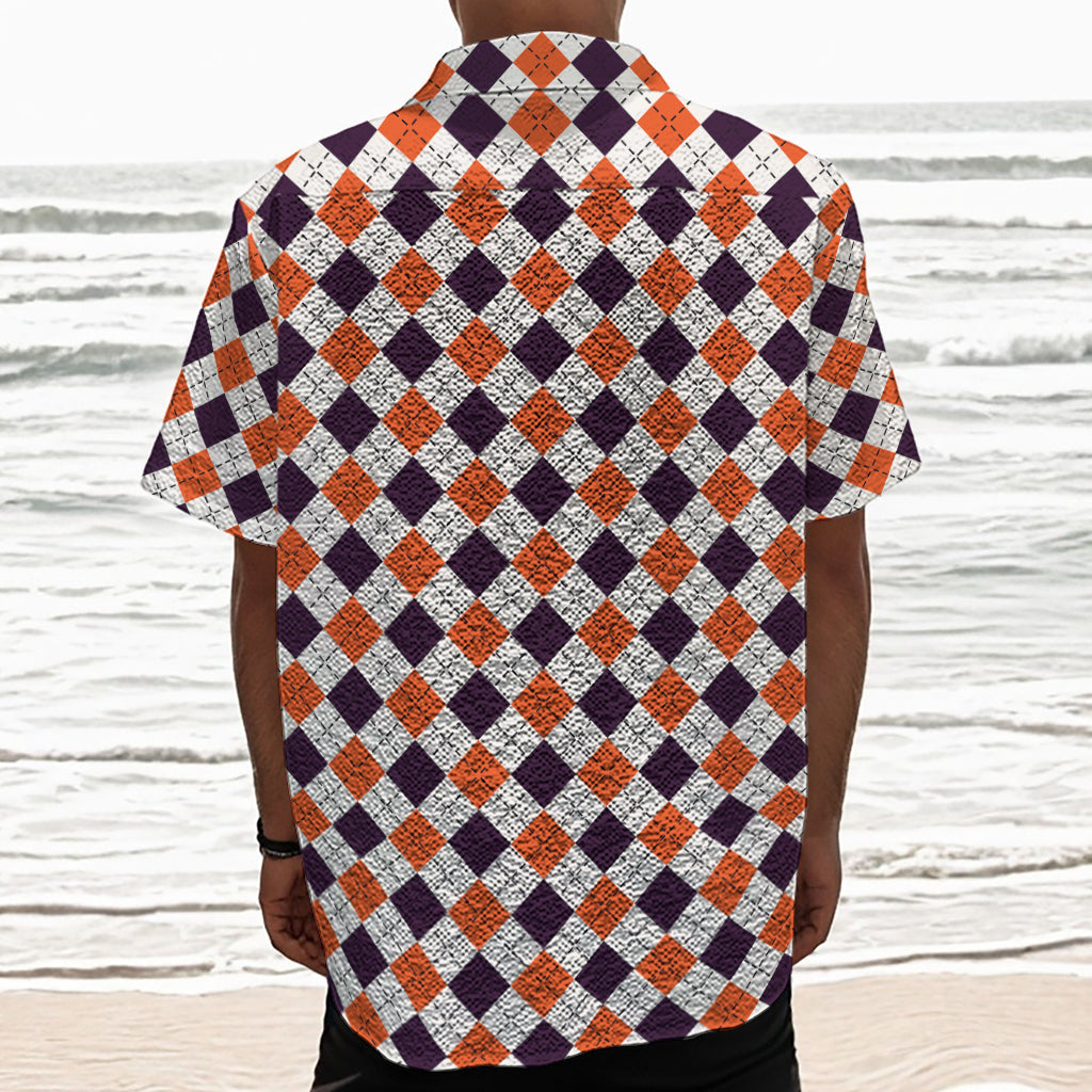 Halloween Checked Pattern Print Textured Short Sleeve Shirt