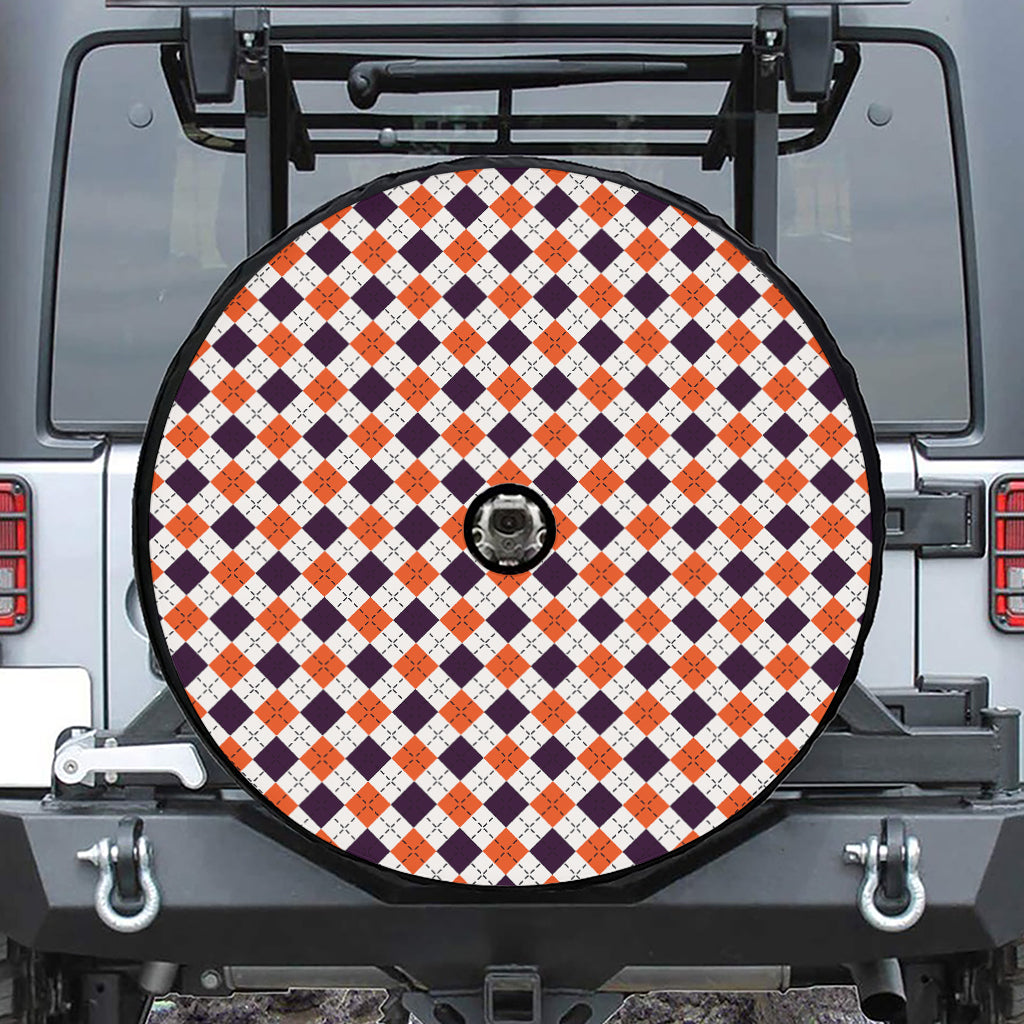 Halloween Checked Pattern Print Tire Cover With Camera Hole