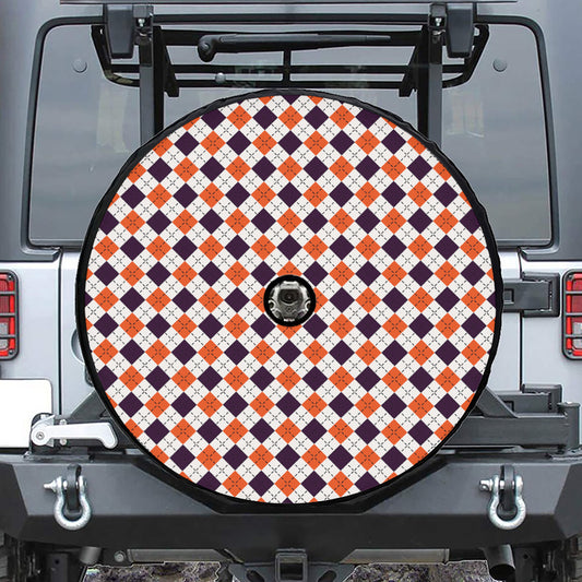 Halloween Checked Pattern Print Tire Cover With Camera Hole