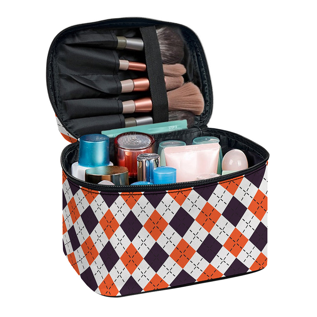 Halloween Checked Pattern Print Travel Makeup Bag