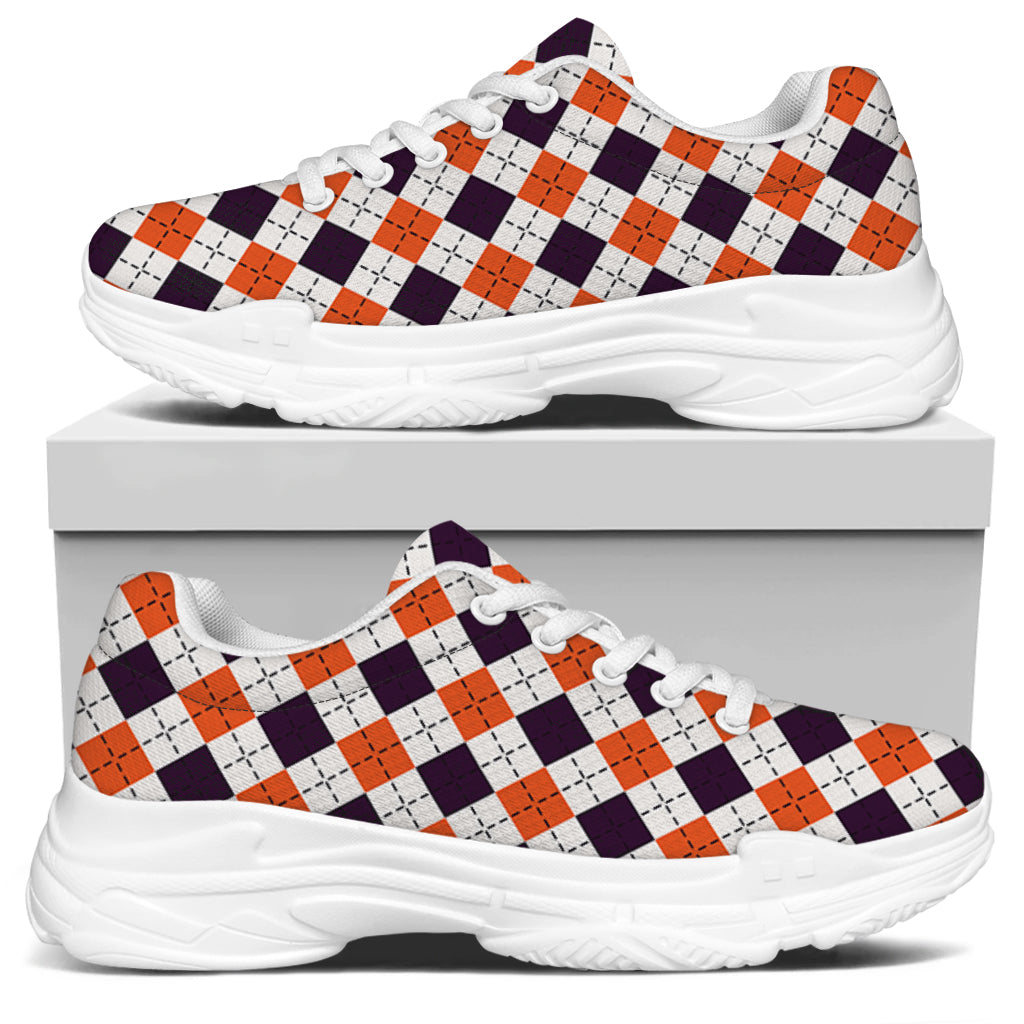 Halloween Checked Pattern Print White Chunky Shoes