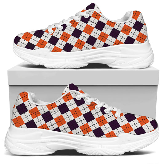 Halloween Checked Pattern Print White Chunky Shoes