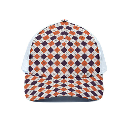 Halloween Checked Pattern Print White Mesh Trucker Cap