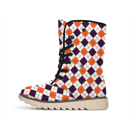 Halloween Checked Pattern Print Winter Boots