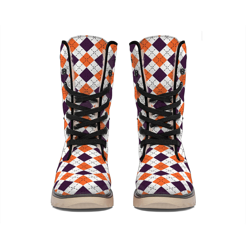 Halloween Checked Pattern Print Winter Boots