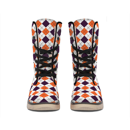 Halloween Checked Pattern Print Winter Boots
