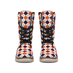 Halloween Checked Pattern Print Winter Boots