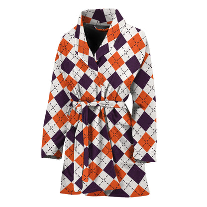 Halloween Checked Pattern Print Women's Bathrobe