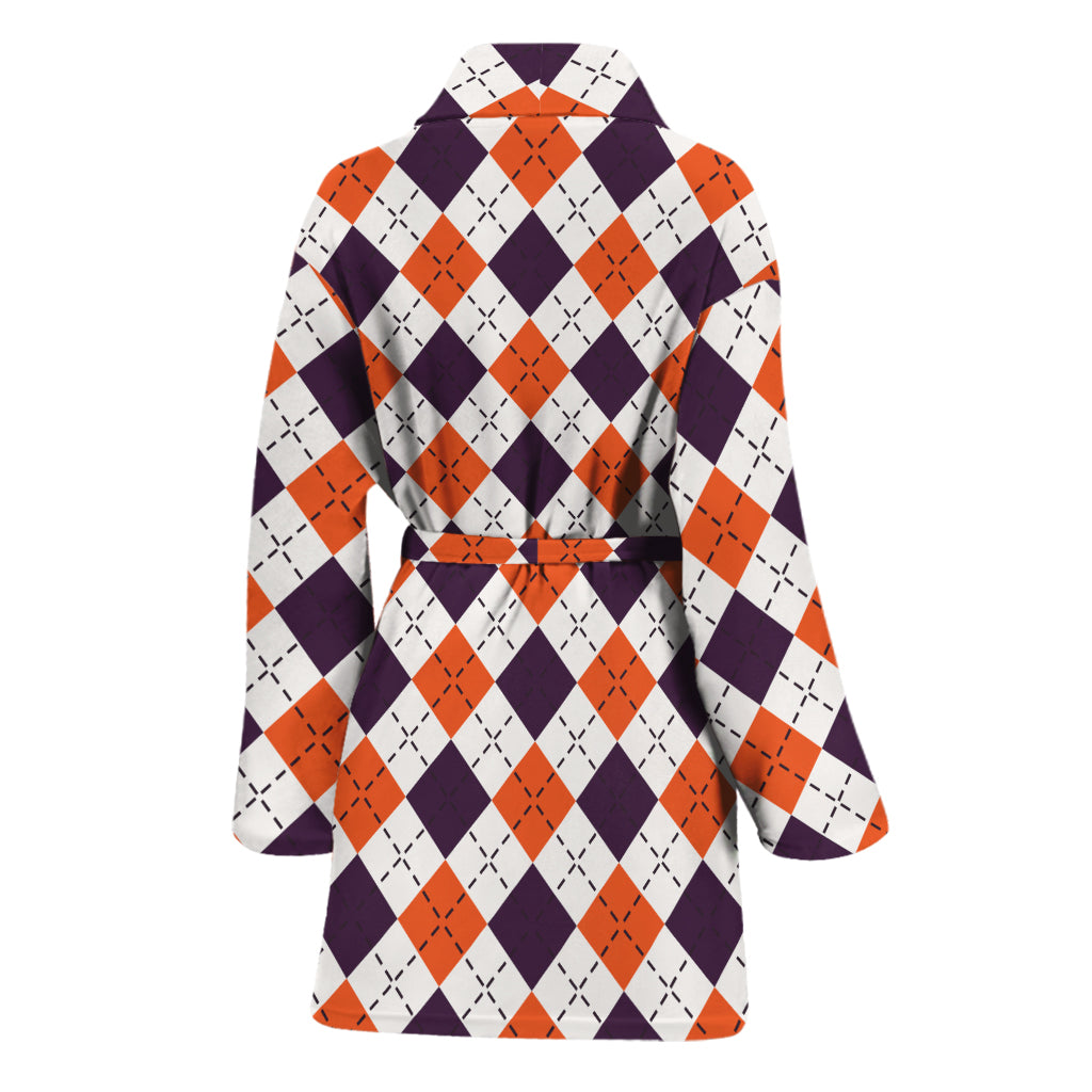 Halloween Checked Pattern Print Women's Bathrobe