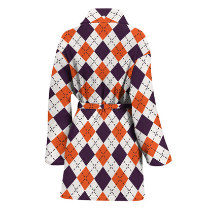 Halloween Checked Pattern Print Women's Bathrobe