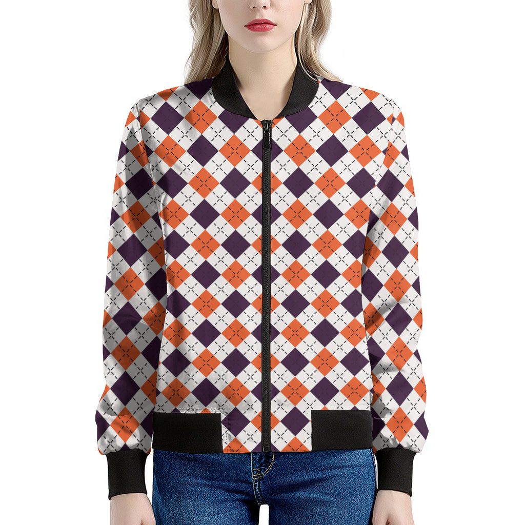Halloween Checked Pattern Print Women's Bomber Jacket