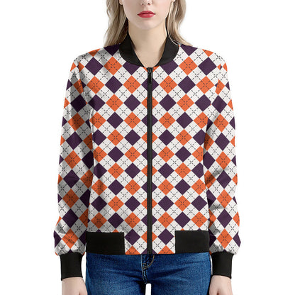 Halloween Checked Pattern Print Women's Bomber Jacket