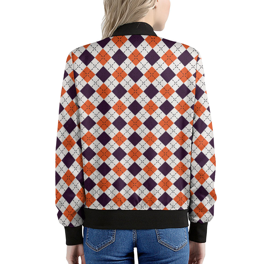 Halloween Checked Pattern Print Women's Bomber Jacket