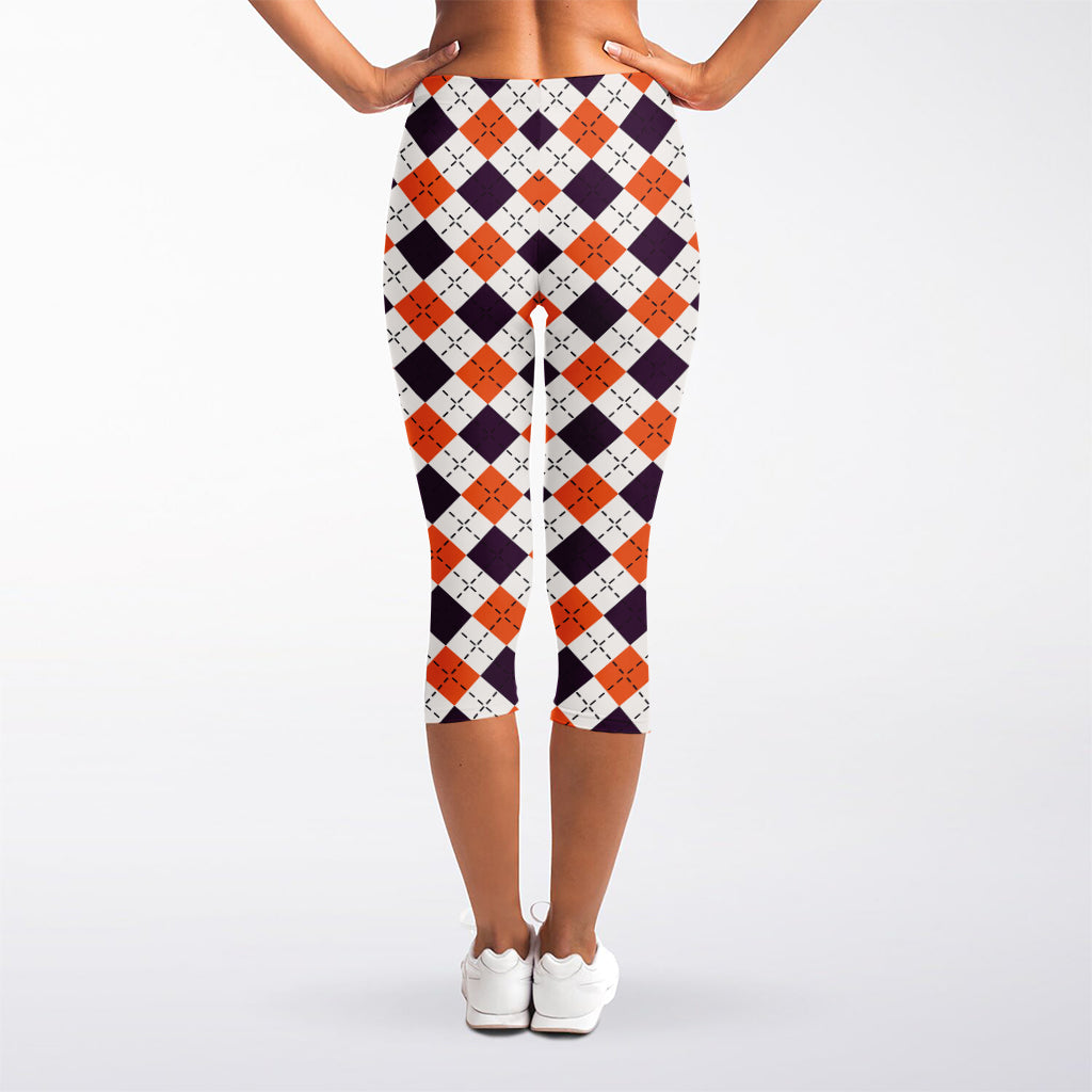 Halloween Checked Pattern Print Women's Capri Leggings