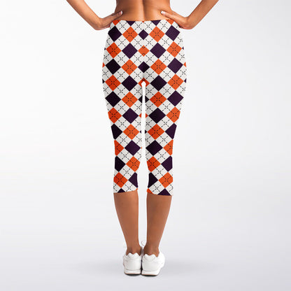 Halloween Checked Pattern Print Women's Capri Leggings
