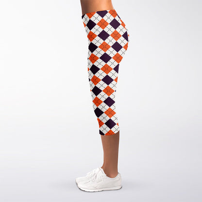 Halloween Checked Pattern Print Women's Capri Leggings