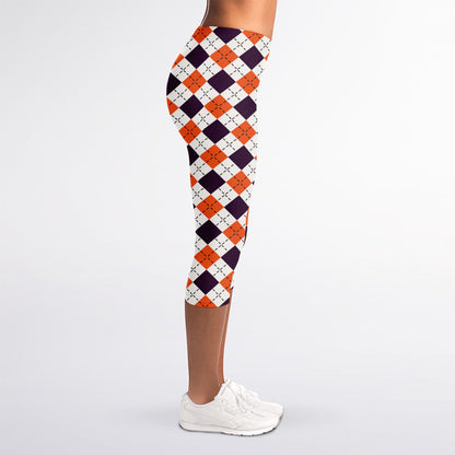 Halloween Checked Pattern Print Women's Capri Leggings