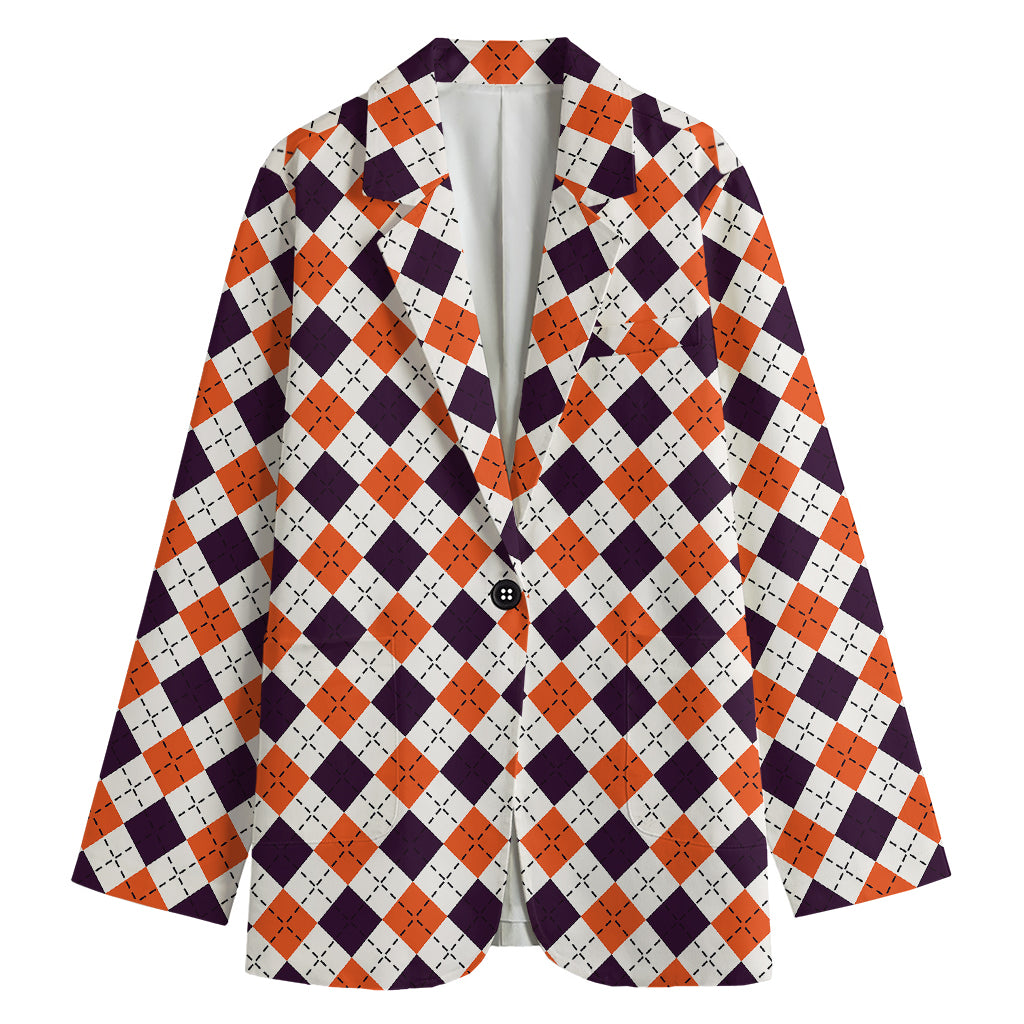 Halloween Checked Pattern Print Women's Cotton Blazer